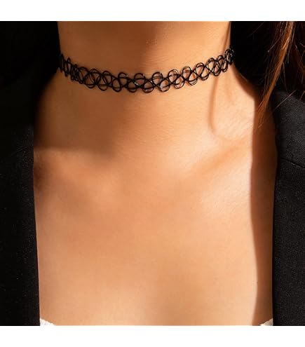 Boho Tattoo Collana Girocollo Nero Stretch – Choker Elastico Gotico Punk Anni '90 Per Donne E Ragazze