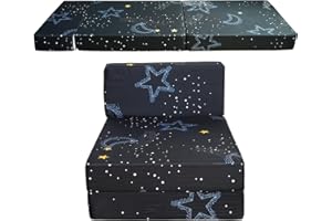 BYBYME Fold Out Guest Chair Z Bed Futon Sofa Comfortable Supreme Quality Foam for Kids and Adult Lounger Mattress (Star Moon)