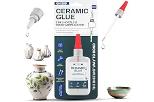 GH1200 (2-IN-1) Ceramic Glue Repair for Pottery with Brush Applicator & Nozzle, Mess Free Stone Glue Outdoor, Instant Temperature Resistant Ca glue, Repair Mugs, Dishes, Pottery & More
