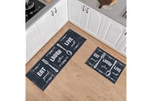 Carvapet 2 Piezas Alfombrillas de Cocina Antideslizantes Respaldo de Goma Felpudo Lavable Juego de Alfombras de Microfibra