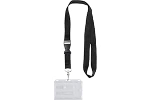 Porte Carte Double avec Boitier Rigide Transparent - Pour Carte Bancaire, Professionnelle ou Autre - Format Noir Tour de Cou : 212 x 80 mm - Format Boitier : 92 x 55 mm