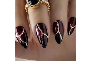 CEBOIC 24 sztuki sztucznych paznokci francuskie migdały średnie sztuczne paznokcie baleriny akrylowe pełne pokrycie z klejem żelatynowym dla kobiet i dziewcząt 12 rozmiarów (ciemnoczerwony)