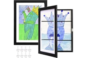 Hacaroa 2 Pack Kids Art Frames Front Opening A4, 30x21cm Wooden Kids Artwork Frames Changeable Display for 150 Pictures, Art Project Picture Frame Holder for Drawings, Schoolwork, Black