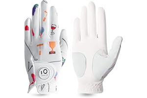 FINGER TEN Golf Gloves Womens Left Hand Right Cabretta Leather with Ball Marker Full Finger/Nail Colors Value Pack, Opti-Color Ladies Golf Glove Fashion Pattern Design Weathersof Stable-Grip for Perfect Swing