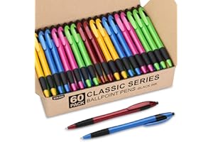 Sikao Pens Bulk, 60 Pack Gripped Slimster Ballpoint Pens Black Ink 1.0mm Medium Point Smooth Writing, Click with Comfort Grip for Teachers, Students, Restaurant Servers, School & Office Use