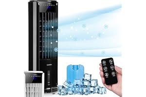 Klarstein Condizionatore Portatile Senza Tubo 60W, 4in1, Umidificatore, Climatizzatore Portatile Silenzioso con Night Mode, Ventilatore Aria Fredda, Raffrescatore d’Aria 486m³/h, Serbatoio da 3.5L