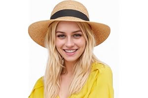 SEFIRST Chapeau de Paille Femme, Femmes Chapeaux de Soleil UPF 50+, Pliable Été Large Bord Chapeau de Paille Anti-UV pour Plage Voyage, Kaki
