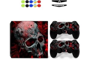 Chickwin Skin for PS4 Pro, Skin Vinyl Autocollant Sticker Decal pour Playstation 4 Pro Console and 2 Dualshock Manette Set + 10pc Thumb Grips + 2pc Light Bar au Hasard (Crâne Rouge)