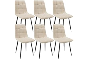 ANVOFONG Pack de 6 Sillas de Comedor, Sillas Cocina con Tela de Lino Y Patas De Metal Negro,Sillas Tapizadas,Silla de Dormitorio,Silla de SalóN,Sillas Comedor Modernas-Khaki