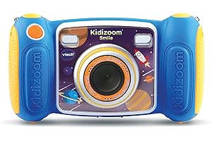 VTech - KidiZoom Smile Bleu, Appareil Photo Numérique Enfant 7 en 1, Photos et Vidéos, Écran Couleur, Filtres, Cadres et Effets Rigolos, Cadeau Enfant de 3 Ans à 10 Ans - Contenu en Français