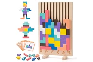LTFIOON Tetris Holzspiel, Holz Tetris Puzzle Stapelspiel, Montessori Lernspielzeug ab 3 4 5 6 Jahre, Bunte Geometrische Blöcke, Gehirn Spielzeug Intelligenzspiel, Geschenk für Kinder Jungen Mädchen