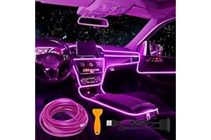 LIGHEID EL Wire Car LED Interior Strip Light, USB Neon Wire Lights with 6mm Sewing Edge - 197 inches Glowing Electroluminescent (EL) Wire, Ambient Lighting Kit Car Decorations Interior (5M/16.5FT, Purple)