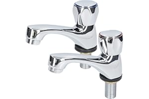 FERRESTOCK Fontastock URBEL FSKFGB004 Set de 2 grifos Individuales para Lavabo, Agua fría/Agua Caliente, Soportes de fijación, maneta de Zinc y Cuerpo de latón