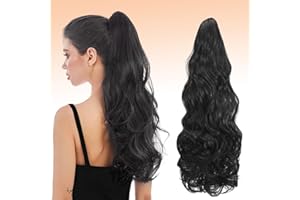 Webshaiy Ponytail Extension, Ponytail Hairpiece, Long Wavy Ponytail Braid Extension, Synthetic Hair Extensions, Claw Clip-In Hairpiece, Ponytail for Women, 55 cm, Natural Black