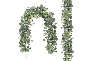 HYWEAN HOMD 2 Piezas Guirnaldas de Eucalipto Artificial de 180cm, Plantas Artificiales Colgantes Cifrada, Vid de Ramas Eucalipto para Bodas Fiestas Mesas Chimeneas Escalera Marcos de Puertas