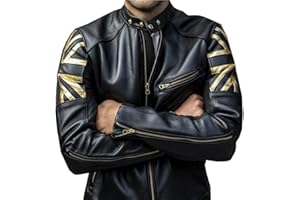 Fashion_First Mens Cafe Racer Union Jack UK Flag Vintage Motorcycle Biker Black Leather Jacket