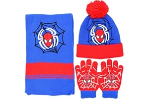 KSOPSDEY SpiderMan Mickey Mcqueen Invernali Sciarpa Set 3PCS Cappello Invernale Sciarpa Guanti Cappello a Maglia Con Adorabile Pompon Soffice, Set per Bambini per Regali Invernali Delle Ragazze