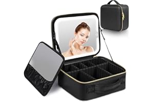LIONVISON Trousse Maquillage Miroir,Vanity et Trousse à Maquillage Miroir Maquillage Trousse de Maquillage Femme Miroir,Trousse de Maquillage Cosmétique Portable avec Séparateurs Réglables(Noir)