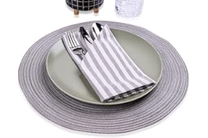 ‎MON BIJOU mon bijou® - 6 angenehm weiche Stoffservietten grau-weiß gestreift I 100% Baumwolle I 45 x 45 cm I Servietten Ideal für Hochzeit, Festtage I Weihnachten, Ostern, Küche, Esstisch-Dekoration