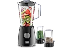 BLACK+DECKER Countertop Blender with Coffee and Spice Grinder, 400W Motor, 1.5L Jug, 2 x 300ml Grinding Mills, Stainless Steel Blades, Dual Pulse Control - BX440-B5