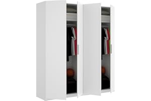 Dmora - Guardaroba Prado, Mobile Appendiabiti per Camera da Letto, Armadio a 4 Ante battenti, 180x52h204 cm, Bianco