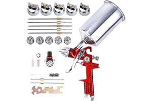 WOOLUCK® HVLP Pistola per verniciatura a spruzzo con 5 ugelli, 1,4 mm 1,7 mm 2,0 mm 2,5 mm e 3,0 mm, Tazza in Alluminio da 1000cc, per verniciatura Auto