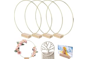 Mailfull Anillos de Metal 4 Piezas 20 cm Aros de Metal con 4 Base de Madera para Hacer Corona para Decoración de Boda Aros de Metal para Manualidades