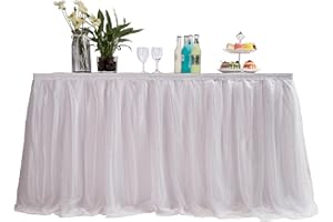 MYMM 6ft / 182cm Weiß Tischrock, romantische Tüll Schreibtisch Gaze, Tischdekoration, Schneeflocke Wonderland Tutu Tischdecke, für Babyparty,Hochzeit,Geburtstag,Party,Valentinstag Weihnachten