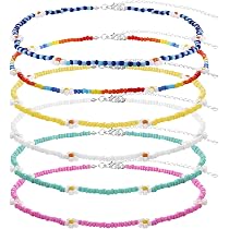 6 Collane Boho Girocollo Con Fiori E Perline Fatte A Mano Per Ragazze E Adolescenti - Set Colorato