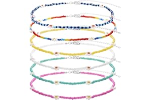 Yolev 6 pezzi Girocollo con Collana di Perline da Donna con Fiori Fatti a Mano Boho Collana Carina Collana da Spiaggia Beaded Necklace per Ragazze Adolescenti
