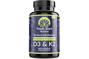 FRESH START NUTRITION Vitamin D3 4000 IU and Vitamin K2 200µg MK7 - Vitamin D3 K2 High Strength Supplement - 120 Capsules 4 Month Supply Cholecalciferol - K2 Menaquinone-7 - Made in The UK