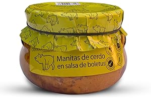 OBRADOR LOS CARACOLES Manitas de Cerdo en Salsa de Boletus 610g | Receta Casera y Artesana | Conserva Gourmet 100% Española | Ideal como Regalo Gastronómico | Manitas de Cerdo Guisadas