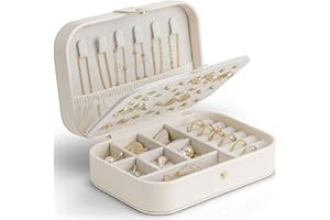Vlando Travel Jewellery Box, PU Leather Travel Jewellery Organiser for Rings, Necklaces, Bracelets,Earring Organiser,Gifts for Women,White