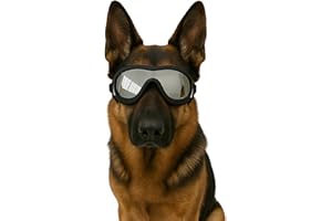 Fohuanky Gafas de Sol para Perros para Razas Medianas y Grandes, con Correa Ajustable, protección UV, para Golden Retriever, Labrador, Pastor Alemán, Boxer (Lente Plateada)