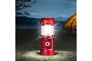 Solar Recargable Lámpara de Camping, Ovker USB Portátil Linterna de Camping, 2 Modos de Iluminación Tienda de Campaña Gadgets Luz para Acampar Exteriores Pesca Emergencia (Rojo)