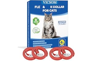 VICSOM Collare Antiparassitario per Gatti, Collare Antipulci Gatto, Collari Antiparassitari per Gatti, 8 Mesi di Protezione Naturale Collare Gatto Antiparassitario Regolabile Impermeabile 18.8In Rosso 4Pcs