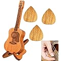 JFangZHZH Mini Guitare Décorative en Bois,Figurine Guitare Miniature pour Étager,Bureau ou Collection, pour Guitariste et Fan de Musique,avec 3 Plectres de Guitare