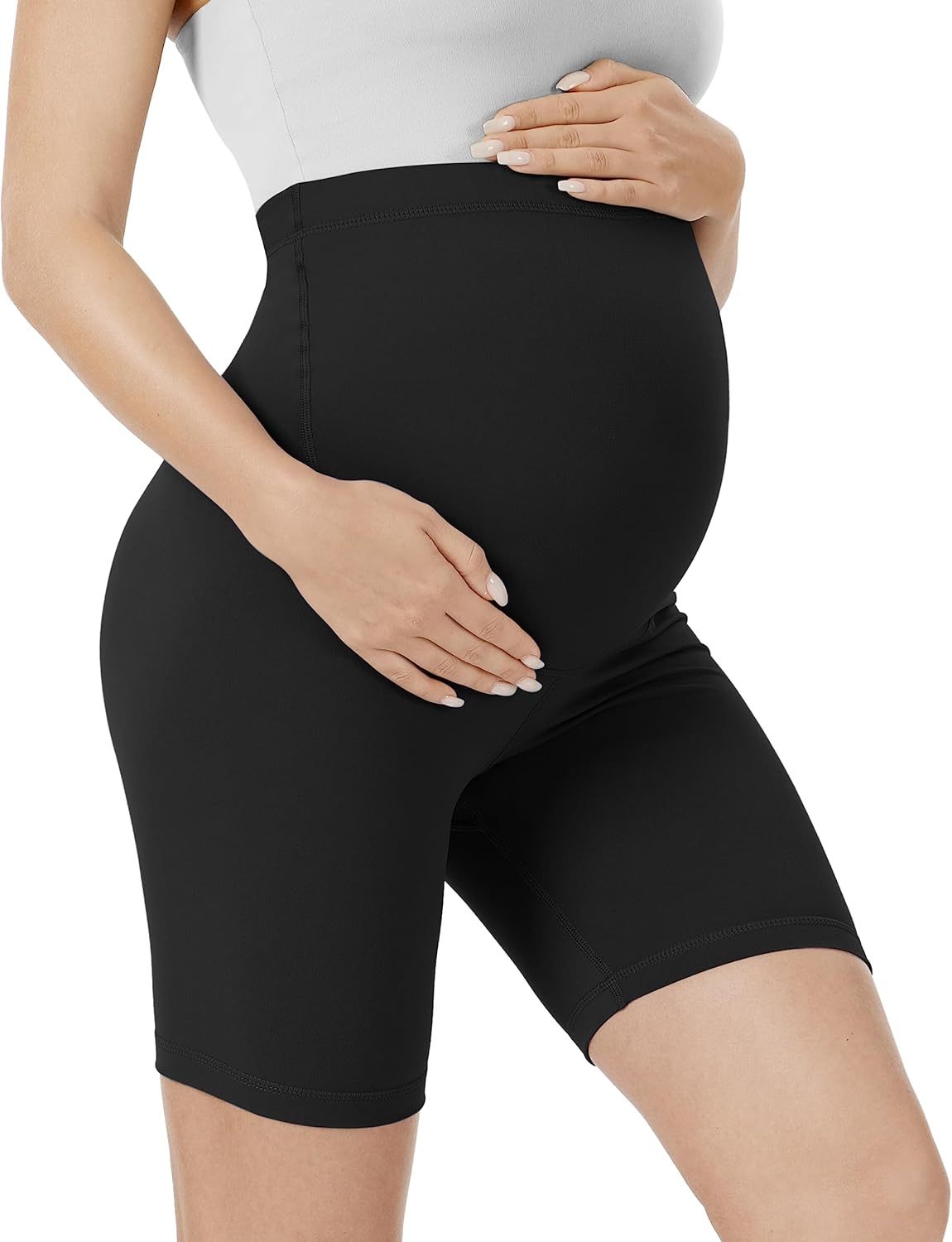 VALANDY Creamlush Maternity Shorts Over The Belly Pregnancy Biker Shorts Lounge Yoga Pants (S-XL)