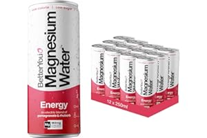 BetterYou Magnesium Mineral Water, Energy, Natural Sustained Energy Boost, Magnesium Glycinate, Vital B Vitamins & Nitrates, Infused with Pomegranate & Rhubarb, Pack of 12, 250 ml