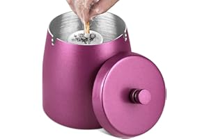 MOKHT Aschenbecher mit Deckel (12 * 10 * 12cm), Edelstahl Aschenbecher für Draussen, Sturmaschenbecher als Windaschenbecher, Standaschenbecher mit Rutschfest Boden für Draußen und Innen - Rose Red
