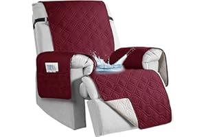 QQJIN 100% Waterproof Recliner Chair Cover with Pockets, Elastic Strap, Non-Slip Armchairs Covers, 1 Seat Washable Recliner Cover for Kids, Dogs, Pets,Red,1 Seater
