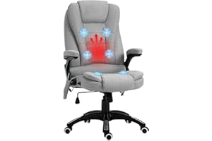 Vinsetto Office Chair, Ergonomic Desk Chair with 6-Point Massage and Back Heated, Linen-Feel Fabric Computer Gaming Chair with Arms, Lumbar Support, Light Grey