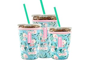 WK IEASON Reusable Iced Coffee Insulator Sleeve for Cold Beverages and Neoprene Cold Coffee Cup Sleeves Cooler Cover 16-32OZ for Coffee Cups, McDonalds, Dunkin Donuts, More(Floral Flower)