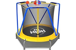 FRANKYSTAR Jumpoo - Trampolino elastico per bambini da 170cm indoor/outdoor tappeto elastico completo di rete di sicurezza, morbido pad imbottito e canestro - Carico max 55kg