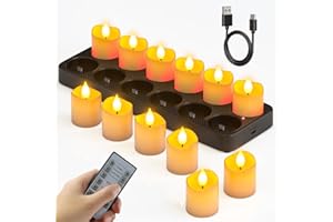 SoulBay 12 szt. ładowalnych świec LED z pilotem i timerem, ciepła biel, plastik, świece elektryczne do dekoracji domu