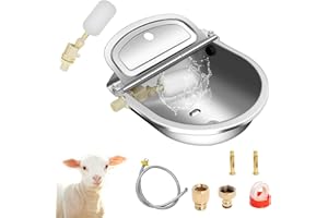 PIWEROD Automatic Waterer Livestock Bowl Stainless Steel 304 for Dog Goat Pig, Water Trough with 2 Float Valves, 39 inch Water Hose, 3/4'' Connector