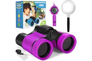 ZINBO Ferngläser für Kinder, Kinderfernglas Spielzeug für 3 4 5 6 7 8 Jahre Jungen und Mädchen, Set mit Lupe & Kompass – Outdoor Spielzeug für Kinder Im Alter Von 3-8 Jahren (Lila)