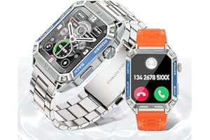 LOYEWAIER Moderne Smart Uhren HD Bildschirm Anruf Nachricht Erinnerung Bluetooth Uhr Mann Outdoor Sport Aktivität Fitness Tracker Männer Schwarz Edelstahl Smartwatch für Android IOS (E-Silber)