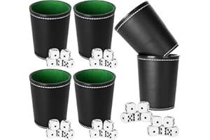 BUCOMTU 6 Piezas Juego de Tazas de Dados de Cuero con 36 Dados para Juegos de Mesa,Juegos de Fiesta y Reuniones Familiares