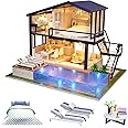 CUTEROOM Dollhouse Miniature with Furniture, 3D Wooden Miniature Doll House with Music Box & LED Lights,1:24 Scale DIY House Kit (A066)